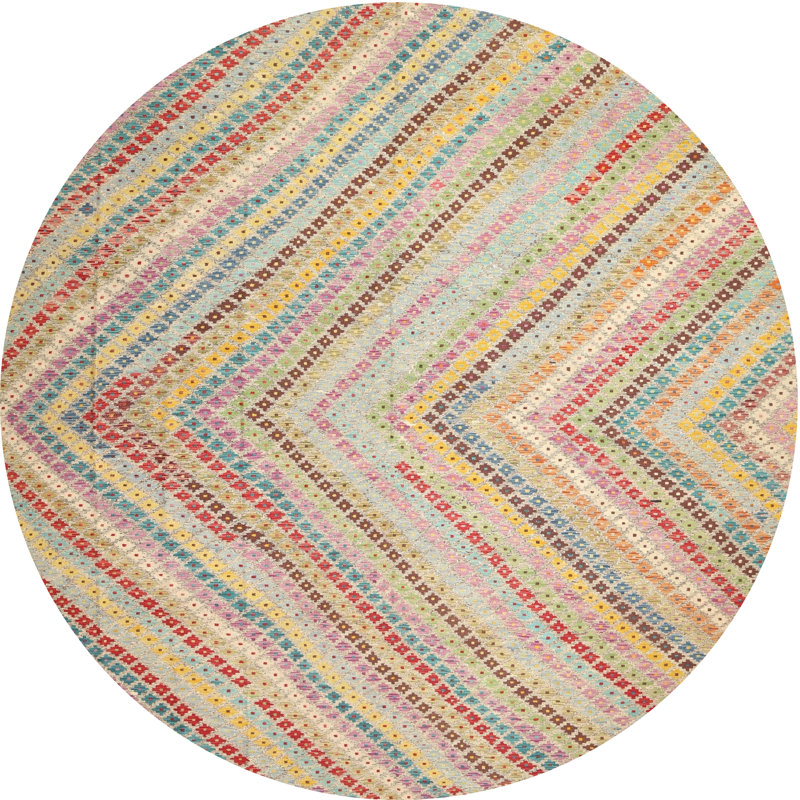 Tapis contemporain rose / bleu / rouge, Rond 3 pi