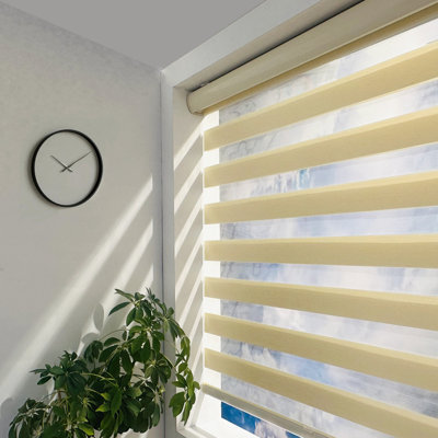 Shadesu Cordless Zebra Shades – Dual Layer Day & Night Free-Stop Light Filtering Window Blind, 36.5" W x 72" H, Cream