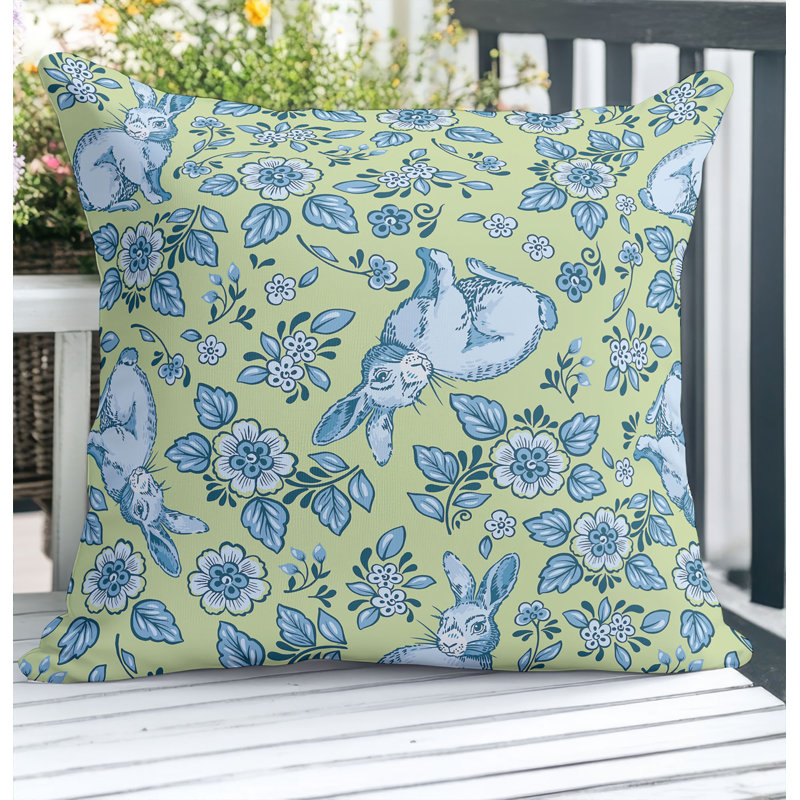 Coussin décoratif extérieur Bunny Toile, Vert, Carré 16 po
