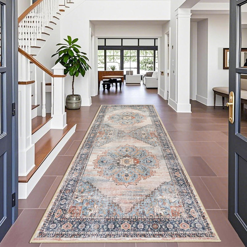 Washable Hallway Rug - Rug Kitchen Rugs and Mats Non Skid Washable Waterproof Carpet for Living Room Bedroom Bathroom (Blue)