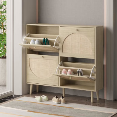 Bostynn 41.3" W 4-Drawer Rattan Flip Down Shoe Storage