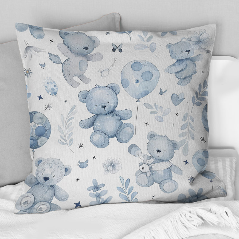 Motif d'ourson bleu et blanc Boho, Carrée, H 18 po x l 18 po