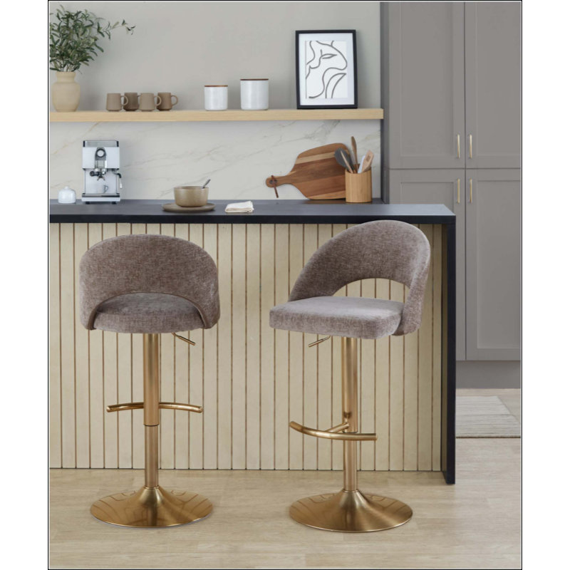 Repose-pieds de tabouret de bar réglable - ensemble de 2, Siège brun / cadre doré