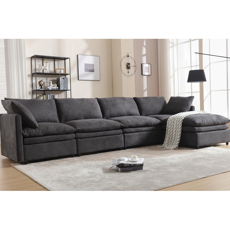 Canapé modulaire polyvalent en forme de U avec revêtement sophistiqué pour le salon, Gris foncé