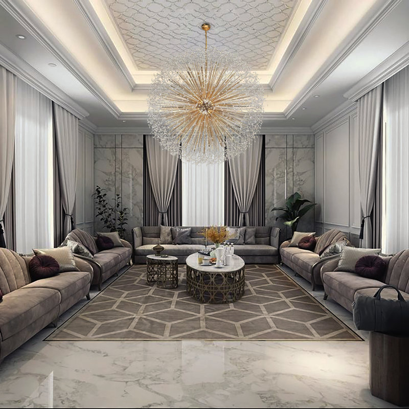 Islaa Dimmable Crystal Sputnik Chandelier, Gold, 30 Lights, 63"