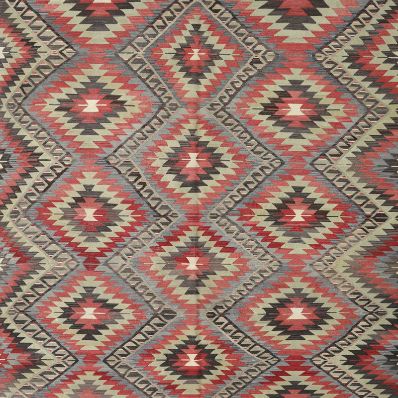 Tapis contemporain rouge / beige / gris, Carré 8 pi