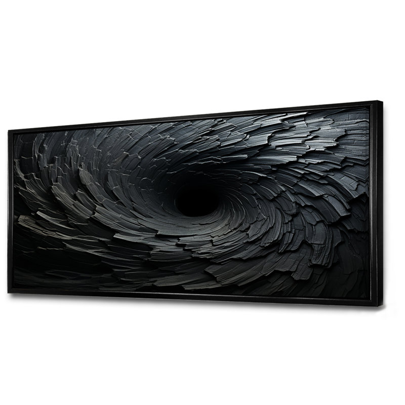 «Black Spiraling fractal sprial», reproduction sur toile à spirales abstraites, Noir, H 28 po x l 60 po