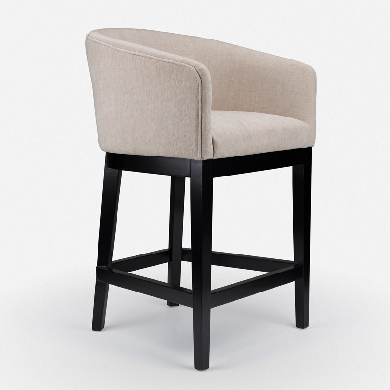 Upholstered Wooden Frame Bar Stool, Beige