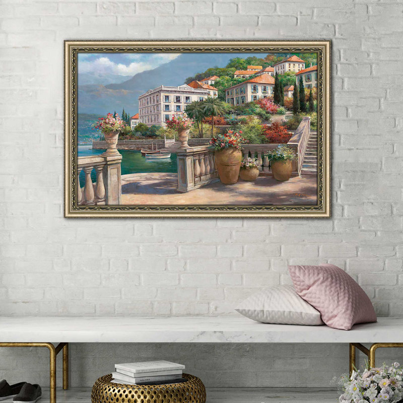 Lago Di Como II par T.C. Chiu - Peinture, Encadrement champagne, H 27,5 po x l 39,5 po x P 0,75 po