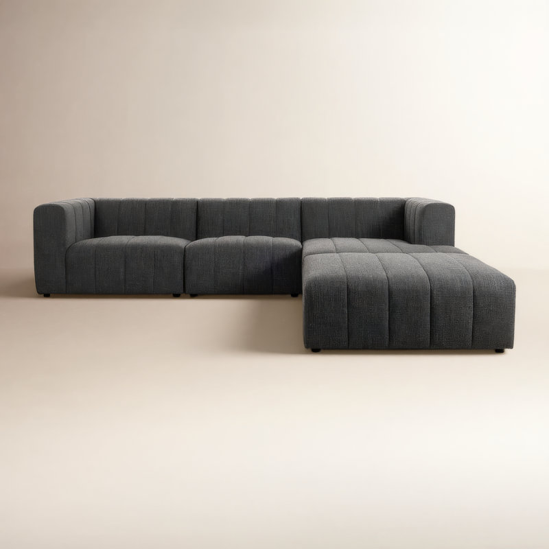 Grayson 110" Left Hand Facing Sectional with Ottoman, Right Hand Facing, Saxon Charcoal Polyester Blend