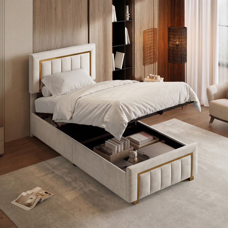 Bed, European Single (90 x 200 cm), Beige
