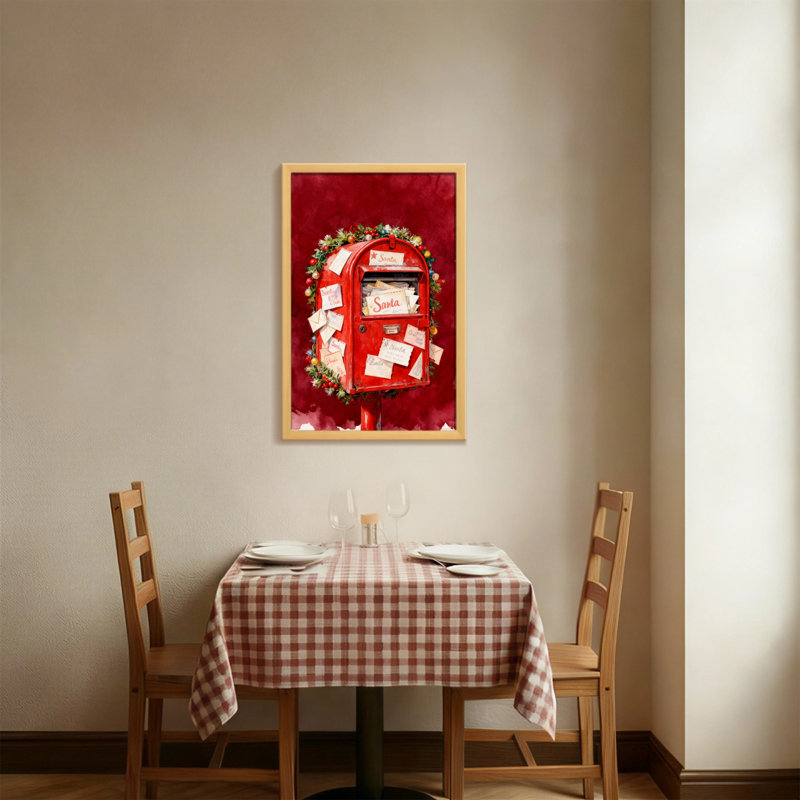 Boîte aux lettres de Noël rouge avec lettres et couronne de Noël, H 36 po x l 24 po