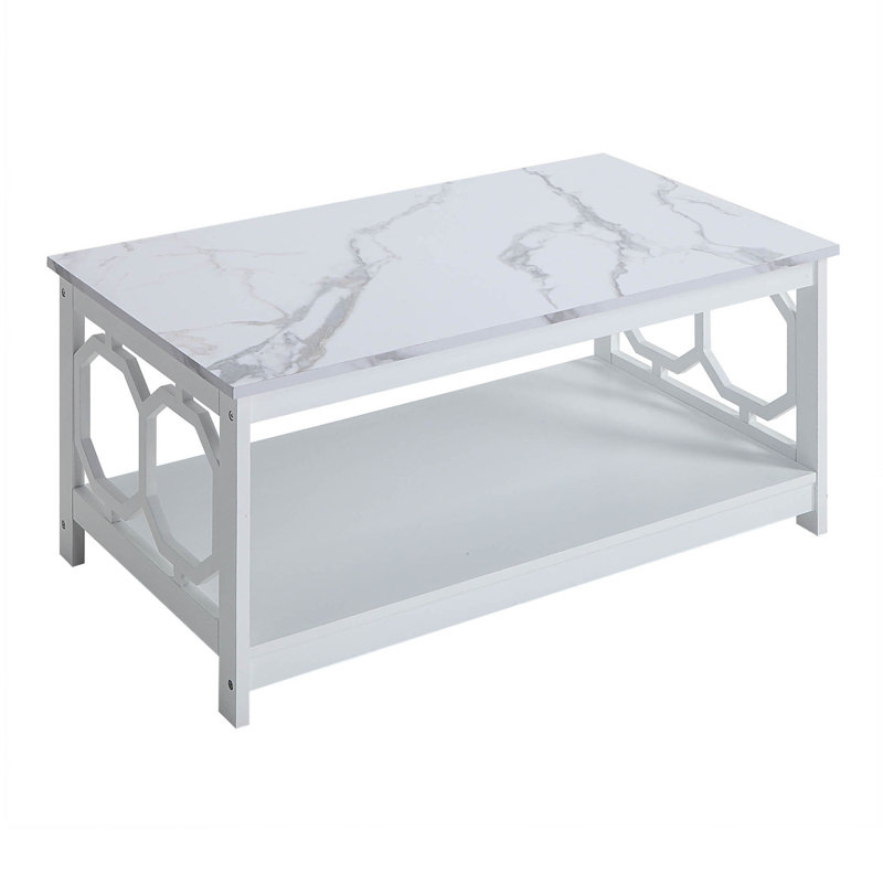 Table basse avec rangement Bodeswell, Faux marbre blanc / blanc