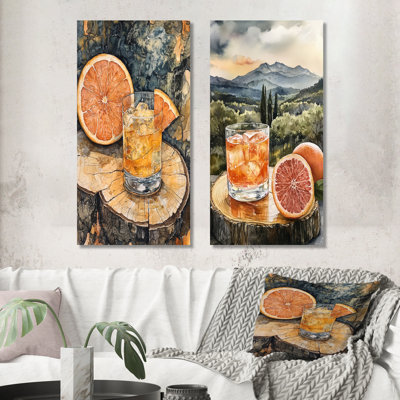 Cocktail Tequila with Glass of Grapefruit I – Orange Scenic Metal Wall Art Print Set of 2