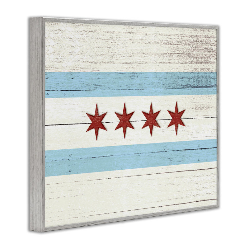 «Chicago Flag Distress Wood Look», impression, H 11 po x l 14 po, Estampe numérique Farmhouse