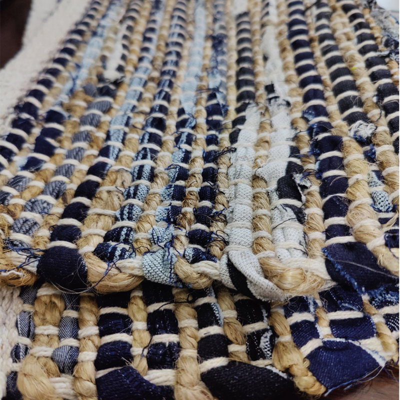 Jute, Cotton Rag Rug Woven Rectangle, Grey/Black