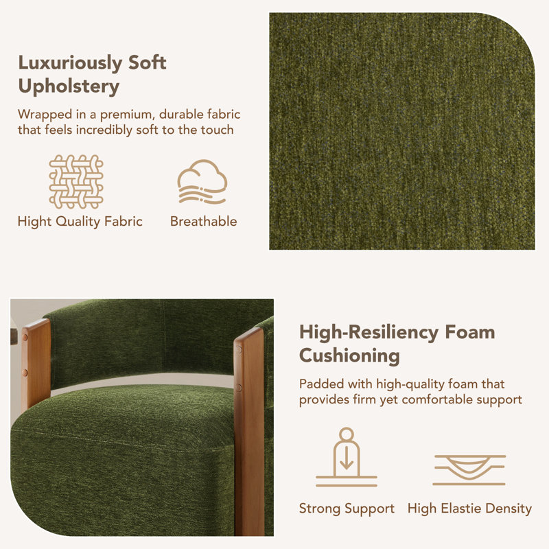 Upholstered Dining Chair with Hidden Casters  , Green