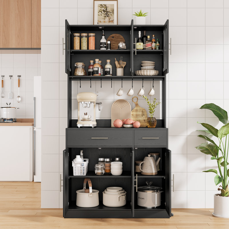 70.9'' Kitchen Pantry with Power Outlet, Black