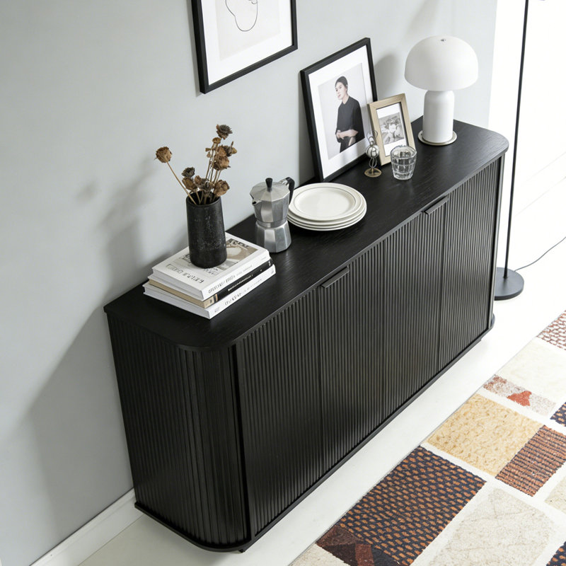 Buffet 63 po à double porte avec tablettes réglables Wavy Storage, Noir