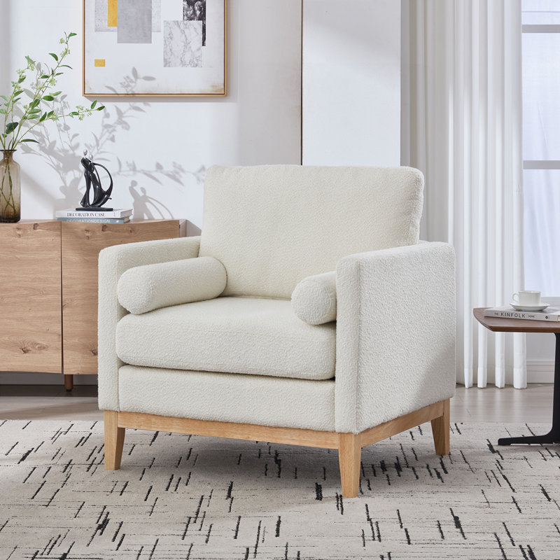 Fauteuil d'appoint 35,4 po, Ivoire - Pied naturel