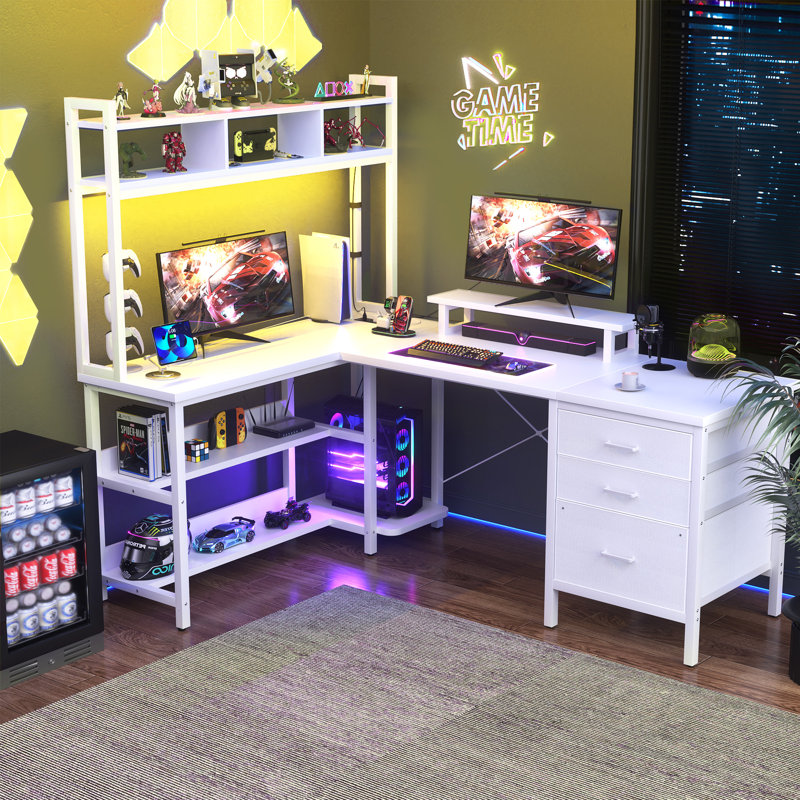 Shelburne 58.7'' W L-Shaped Computer Desk with Tall Hutch,Corner Desk, White