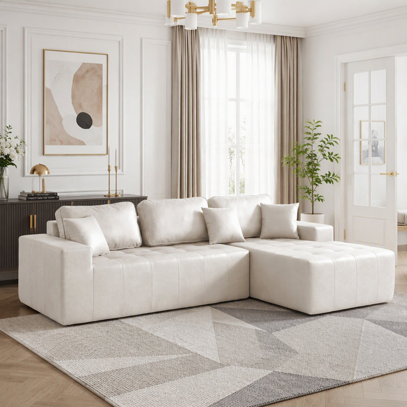 Canapé-lit de coin en similicuir avec méridienne à compression, canapé modulaire en forme de L avec éponge haute densité, canapé convertible sans assemblage requis pour le salon, appartement, chambre d'amis