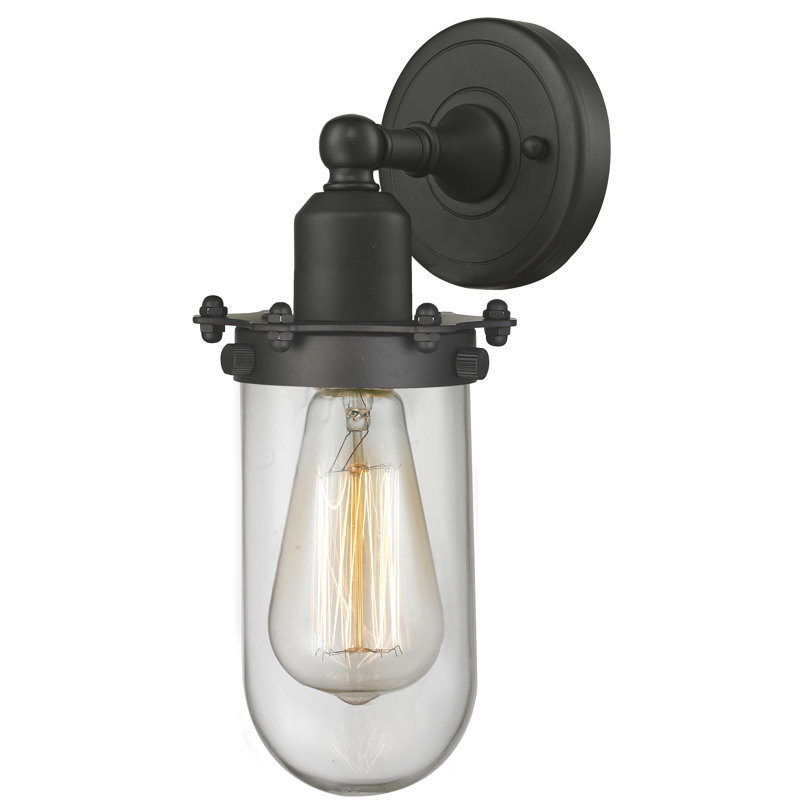 Applique murale à bras 1 lumière Mikell, Transparent, Ampoule DEL rétro à intensité réglable de 3 W, Nickel satiné brossé