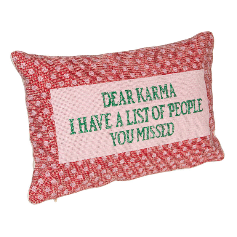 Cotton Velvet Embroidered Lumbar Pillow With Polka Dot Pattern "Dear Karma..."
