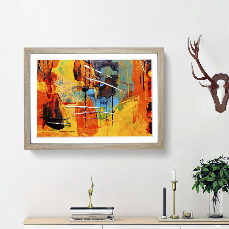 Abstract Art Painting Vol.474 by S.Johnson - Picture Frame Painting Print on MDF, 27cm H x 36cm W x 2cm D, Oak Framed