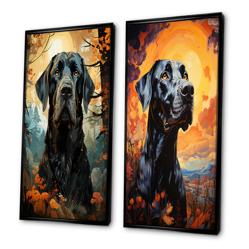 Chien grand danois grandeur - ensemble de 2 impressions sur toile de chien, Cadre noir, H 28 po x l 25 po
