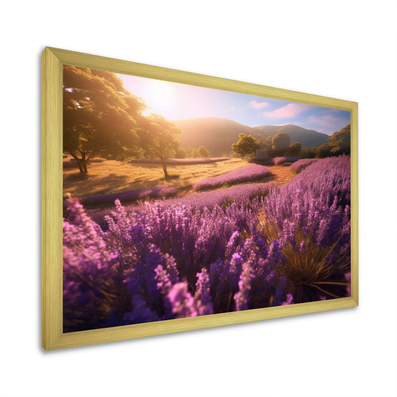 " Calming Lavender Landscape II ", 30" H x 40" W x 1.5" D, Gold Picture Framed