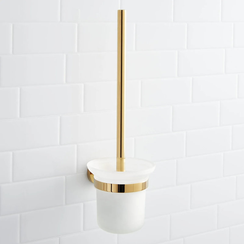 Ceeley Collection Metal Wall Mounted Toilet Brush and Holder, Polished Brass