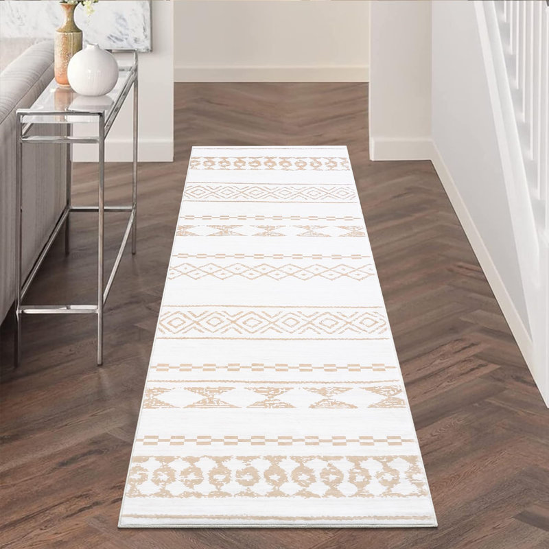 Tapis lavable Boho, Tapis de couloir 2 pi x 8 pi, Brun
