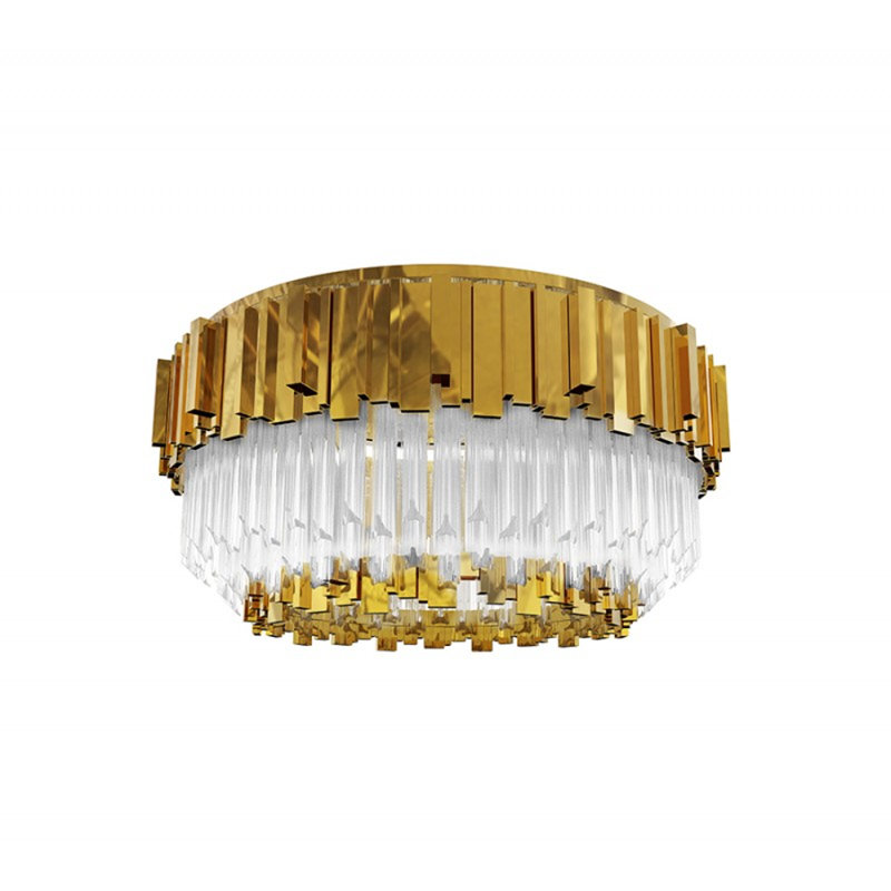 Lustre empire clair, Transparent, H 14 po x l 52 po x P 52 po, Bronze brossé
