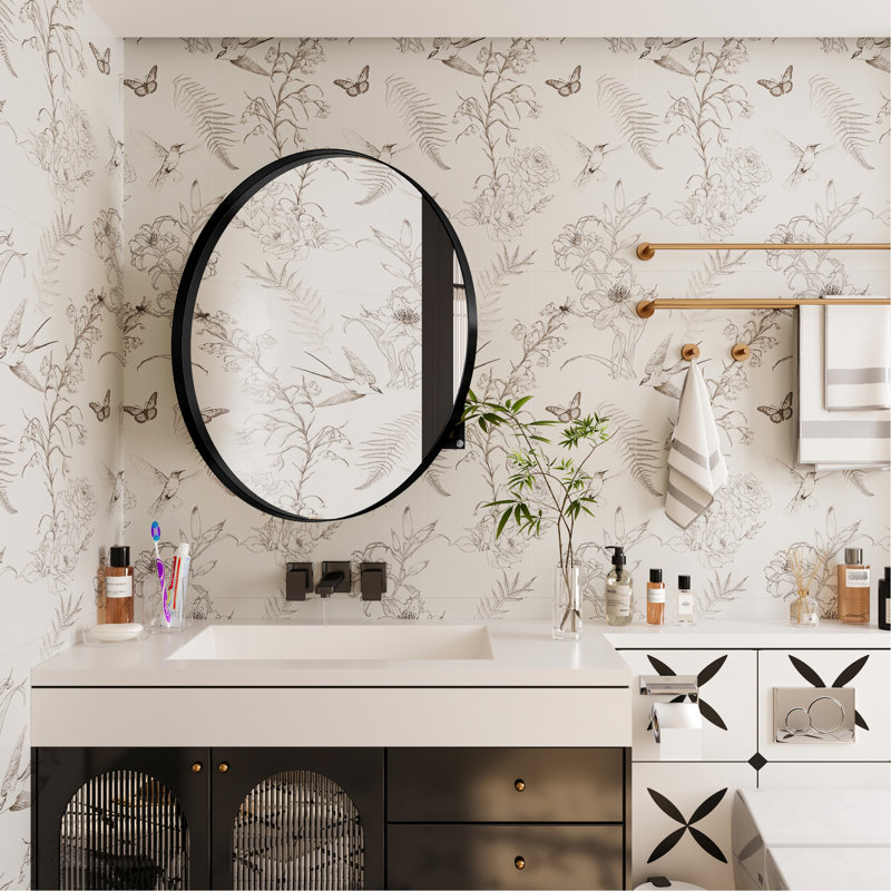 Armoire de salle de bain avec miroir 31,5 po et tablettes réglables, cadre en métal noir, finition mat luxueuse