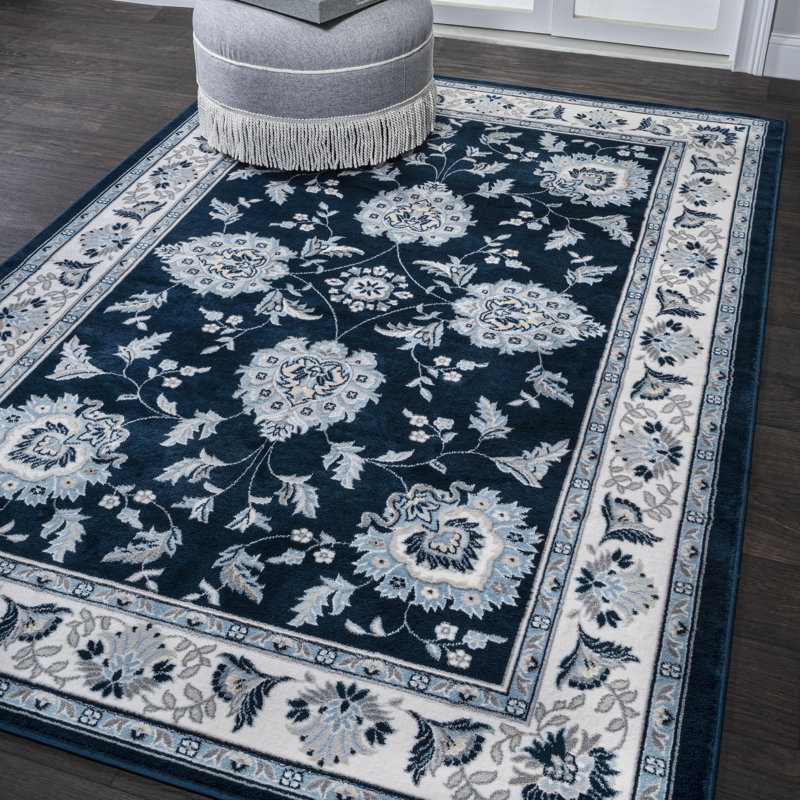 Yeghivart French Cottage Navy/Ivory Rug, Rectangle 4' x 6'