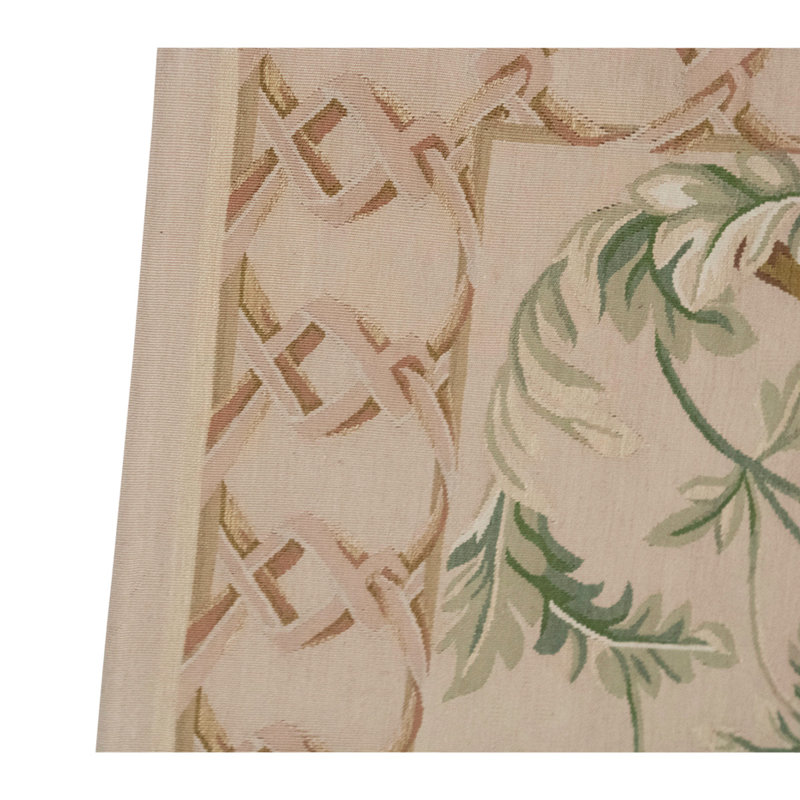Tapis unique noué à la main beige / vert / brun de haute qualité