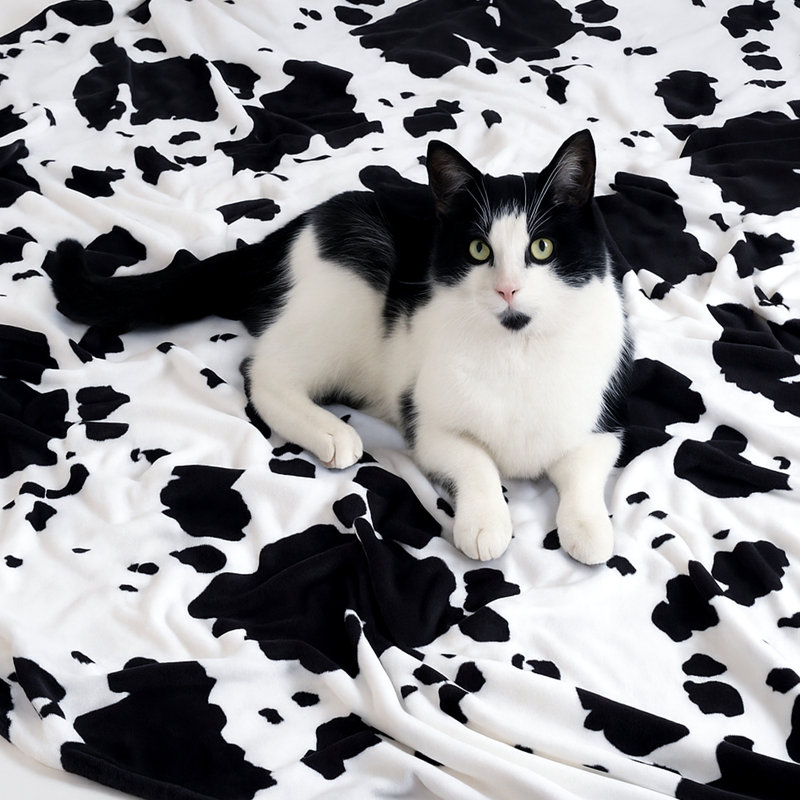 Animal Print Milk Plush Throw Blanket - Soft 330GSM Fleece Blanket for Bedroom Couch Sofa, 60" W x 80" L, Black Dots