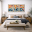 Abstrait, couleurs vives et abstraites «Œuvre abstraite et audacieuse bleu orange contemporain, images bohème de style Mid-Century moderne, impression numérique sur toile 3 pièces  -100707260-100707259