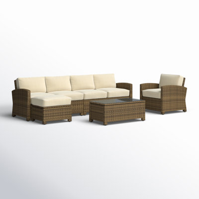 Ensemble de conversation modulaire en rotin 5 pièces avec coussins Regina