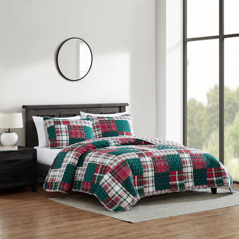 Nautica Emmet Patchwork Red Cotton Reversible Quilt Set, Twin Quilt + 1 Standard Sham