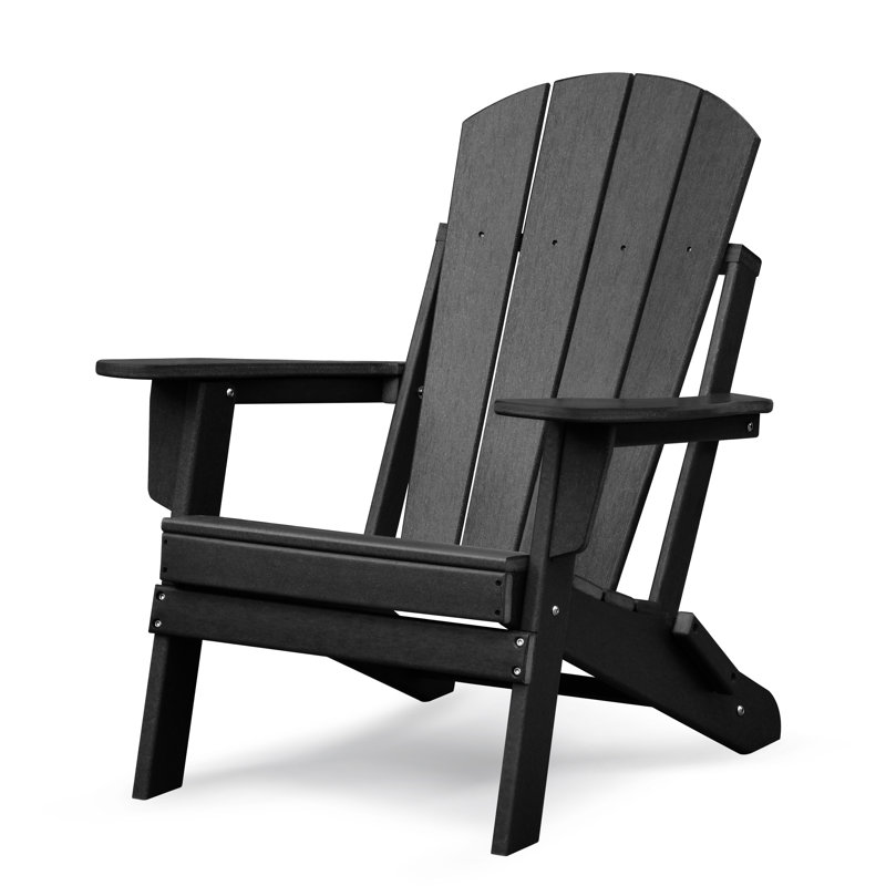 Folding Outdoor Adirondack Chair With Ottoman,HDPE All-Weather Folding Fire Pit Chair,  Ergonomic Design Patio Lawn Chair For Outside Deck Garden Backyardf Balcony,Grey