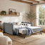 Lit de jour confortable à carreaux vichy, format double, avec lit gigogne simple, tissu en lin, adorable motif ondulé, port USB et sans sommier requis.-471457500
