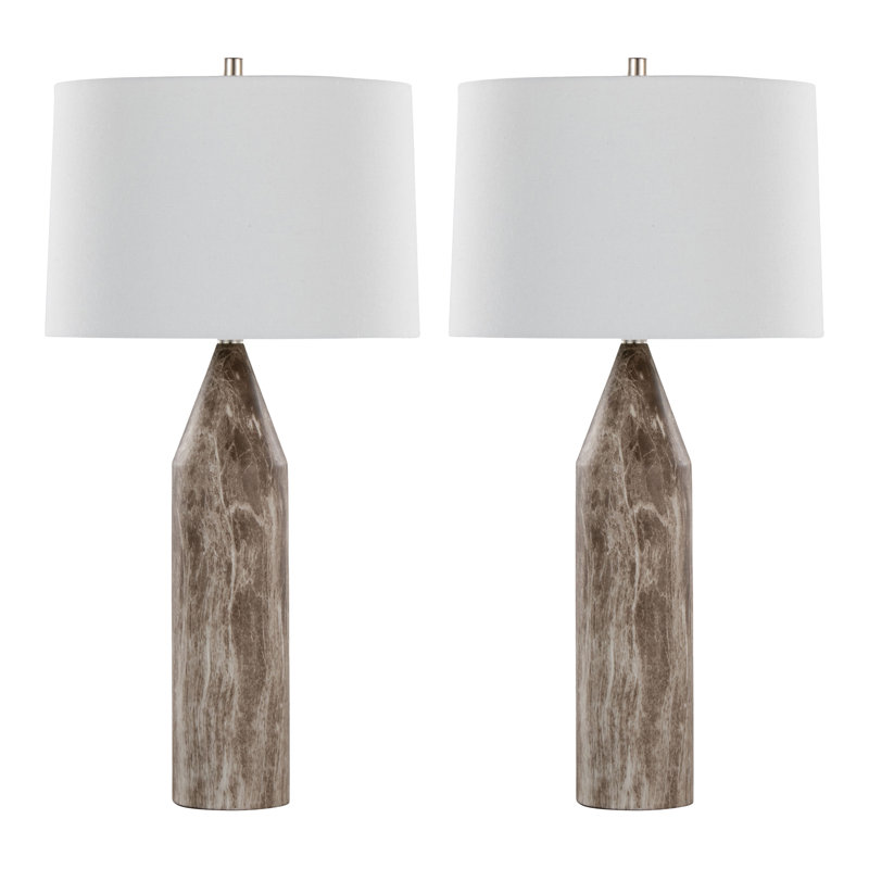 Lampe de table en métal 30 po avec finition en faux marbre Jevgeni - ensemble de 2