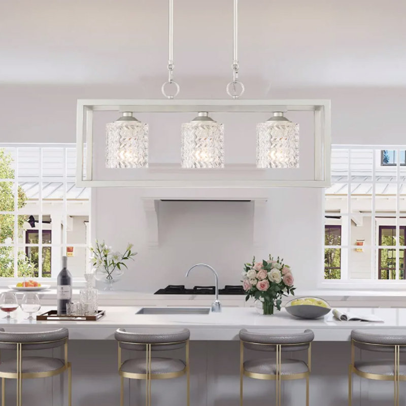 Jazette Dimmable 3-Light Kitchen Island Chandelier, Nickel Dust