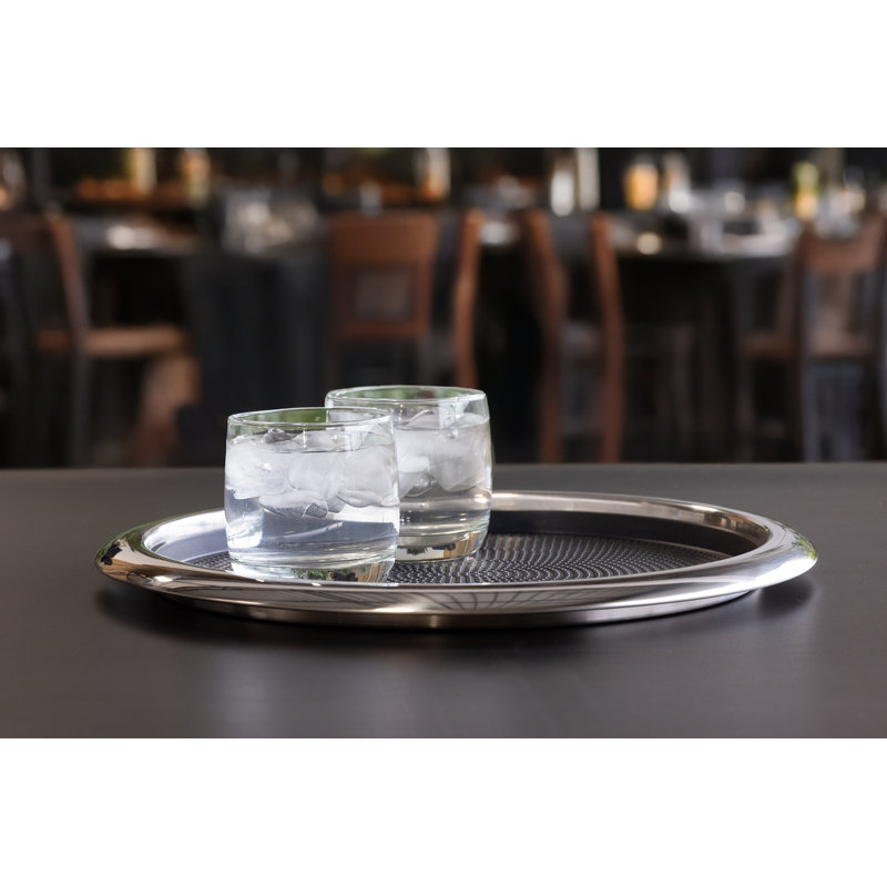 Grand plateau de service rond antidérapant amovible de 16 po en acier inoxydable poli, H 1 po x l 16 po x P 16 po