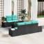 Ensemble de canapé de jardin vidaXL 6 pièces en rotin de polyester noir et turquoise