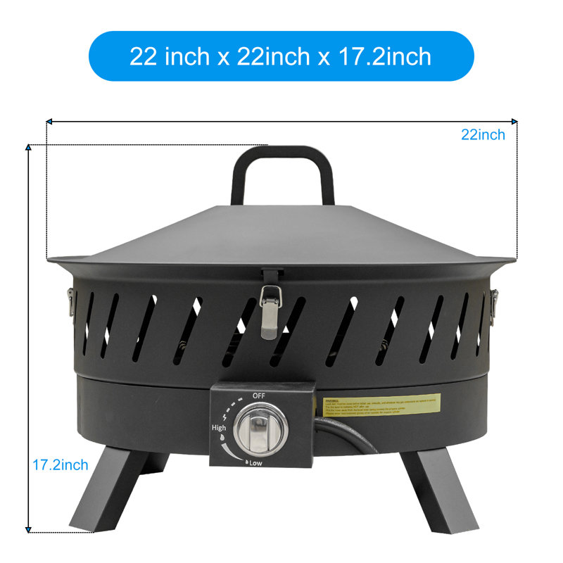 Prayas 22 inch Protable Propane Fire Pit, Gas Fire Pit with Lid, 17.1" H x 22" W x 22" D