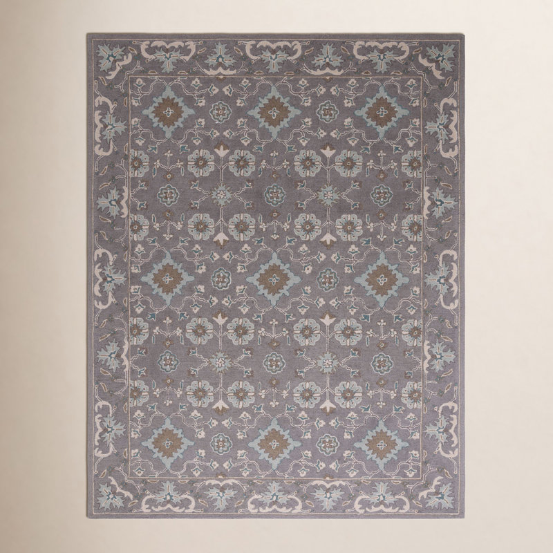 Tapis gris en laine fait à la main Tansy, Rectangle 4 pi x 6 pi
