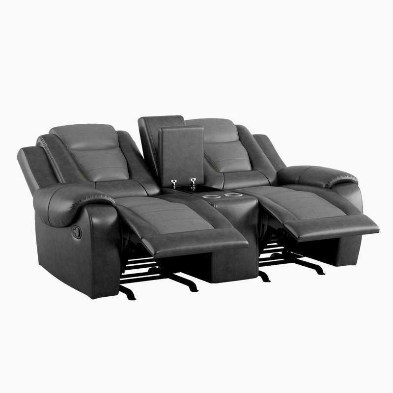 Chantasia 76" Traditional Double Glider Reclining Loveseat - Faux Leather Reclining Loveseat Gliding Motion, Center Console